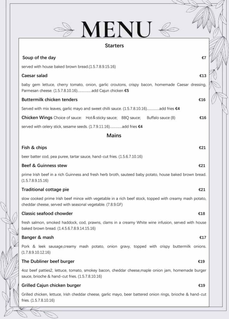 doyles-menu